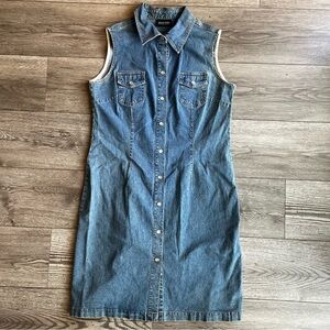 New York & Company Women’s Sleeveless Snap Down Denim Midi Dress Medium Wash 12